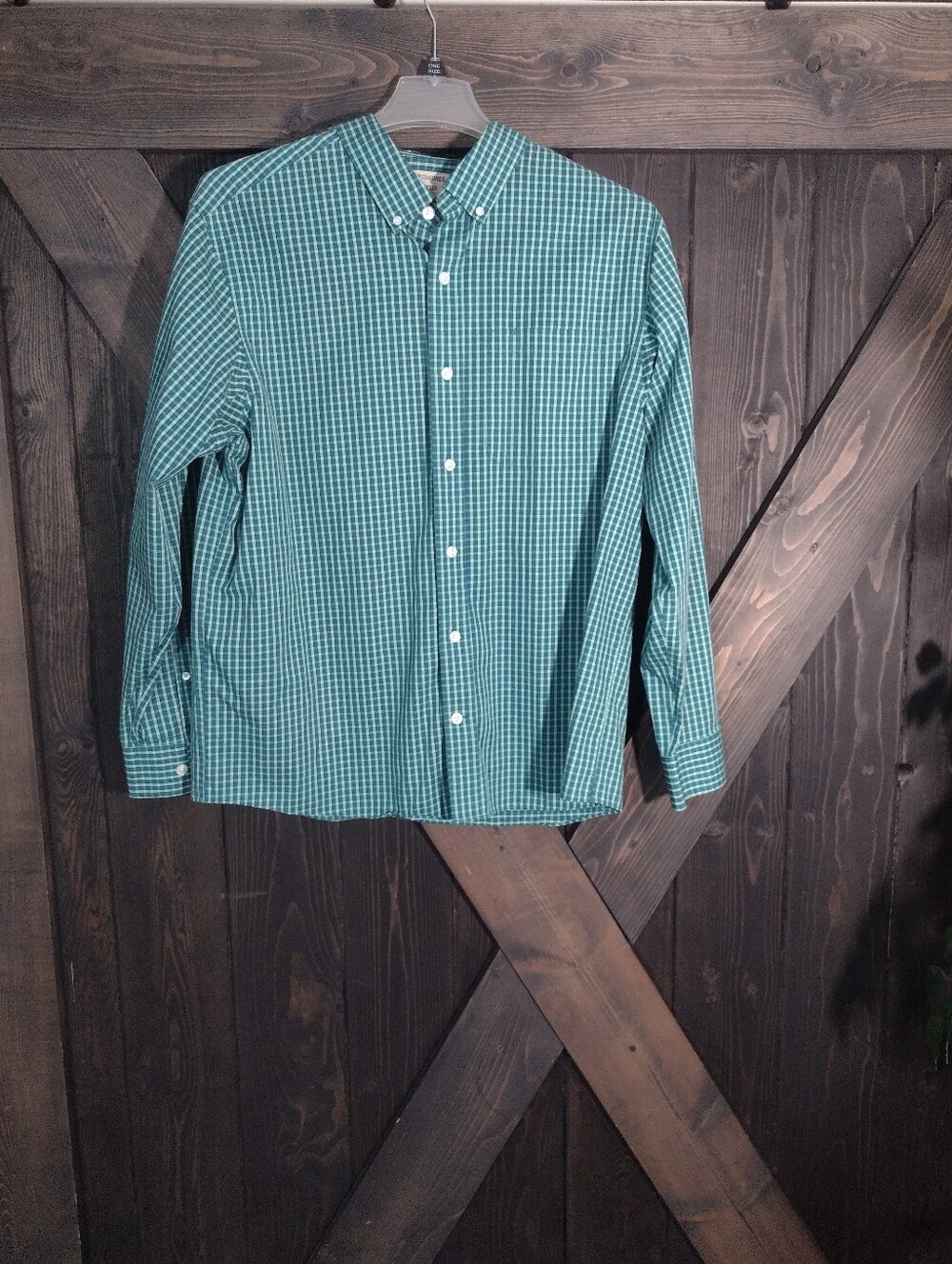 Duluth Trading Co Blue and Green Plaid Button-Down Shirt Sz Lg Relax Fit